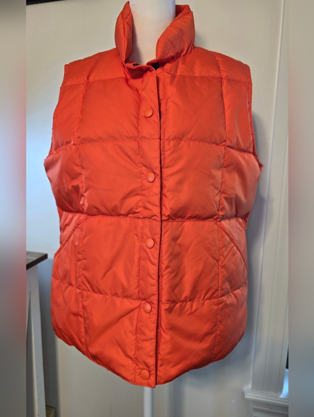 Land's End Women's Orange Puffer Vest - Lightweight Quilted Size Small